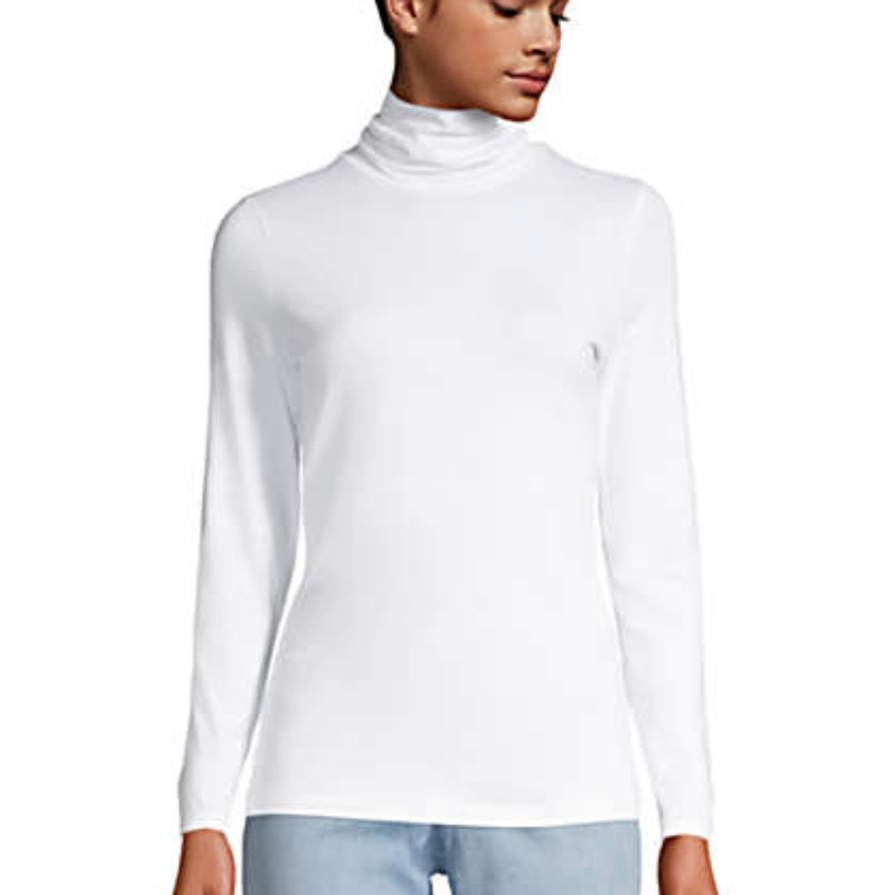 Lands' End Lightweight Fitted Long Sleeve Turtleneck - White